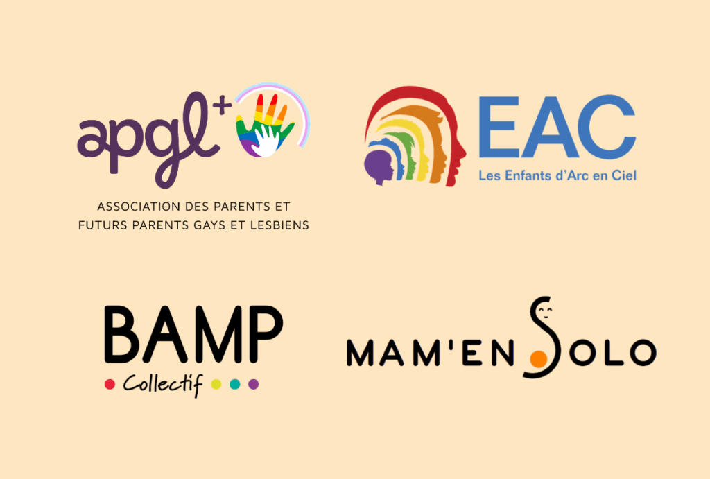 Logos des 4 associations signataires : APGL, EAC, BAMP, Mam'enSolo